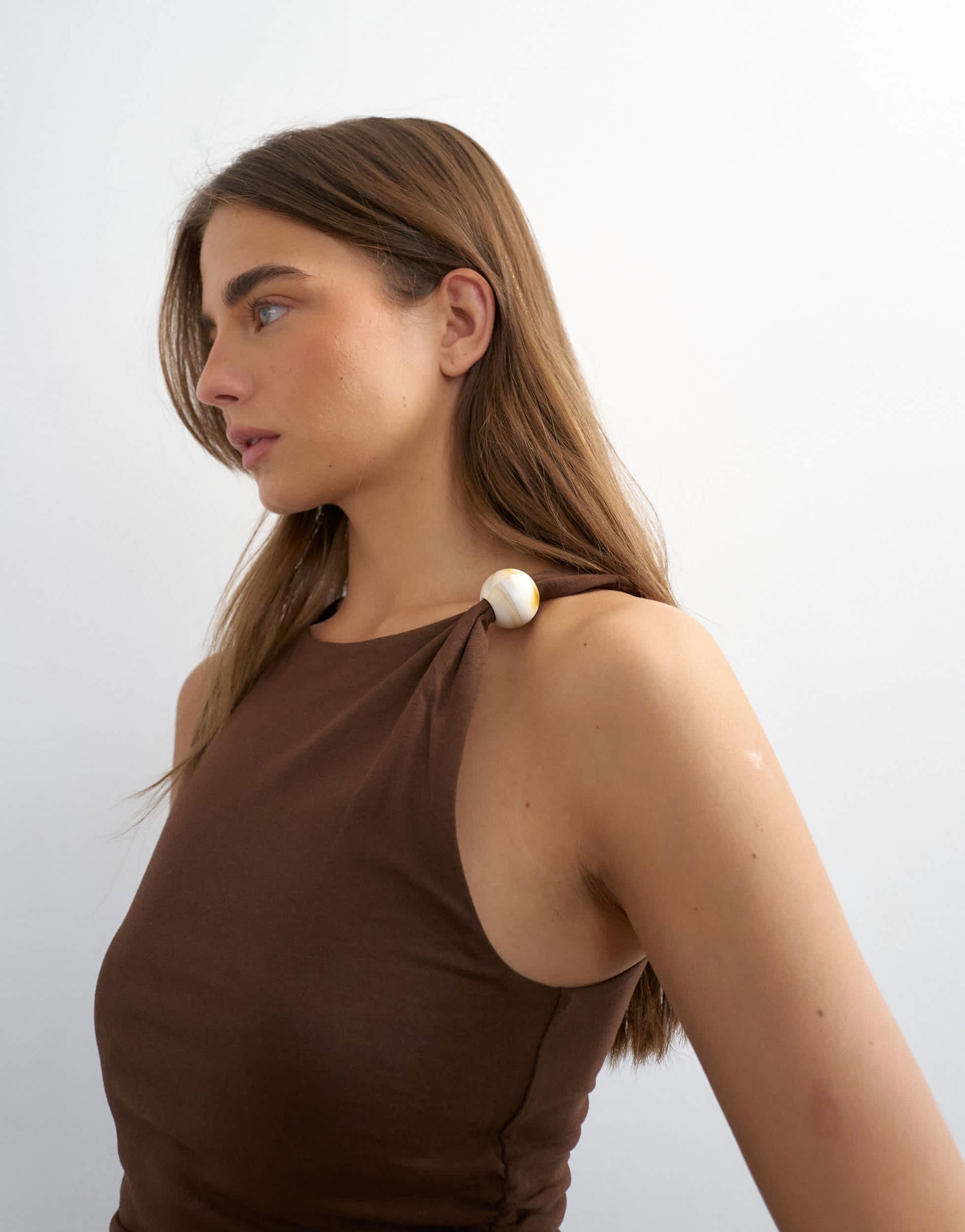 Topshop knot detail beaded ruched tank in chocolate