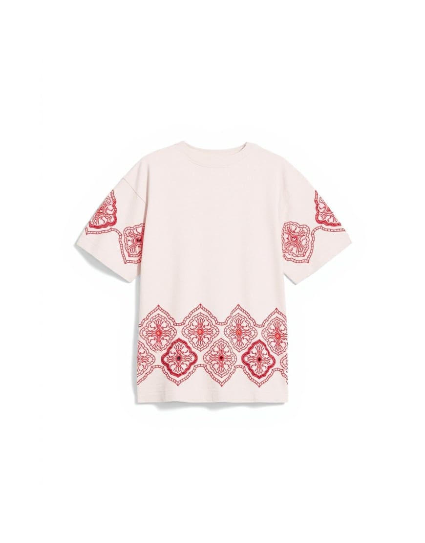 Topshop embroidered contrast cut out oversized t-shirt in light pink