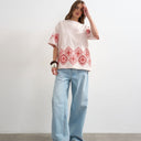 Topshop embroidered contrast cut out oversized t-shirt in light pink