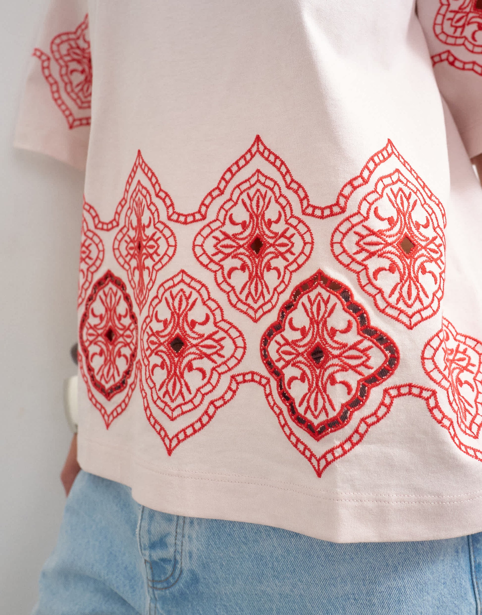 Topshop embroidered contrast cut out oversized t-shirt in light pink