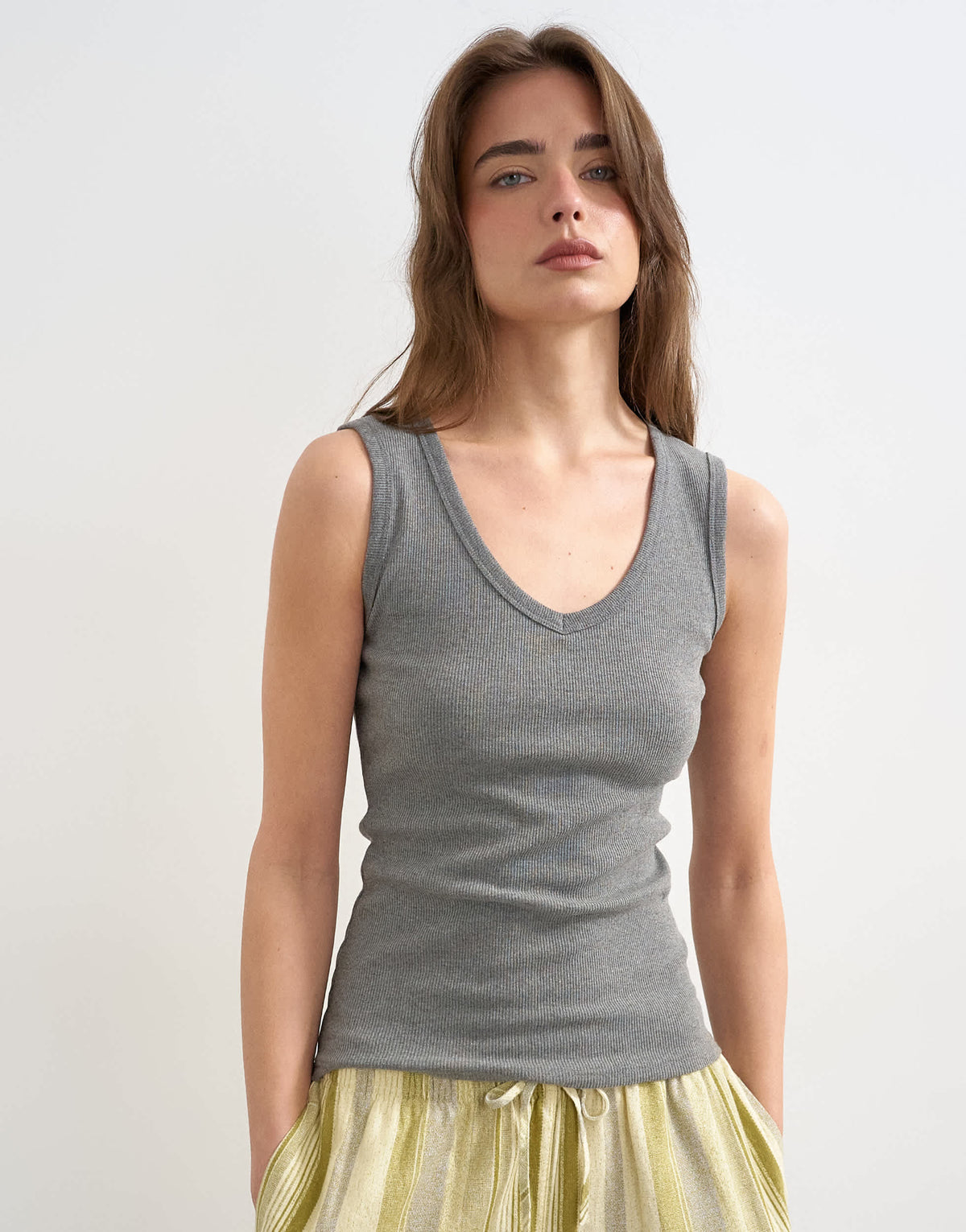 Topshop rib v-neck vest in grey marl