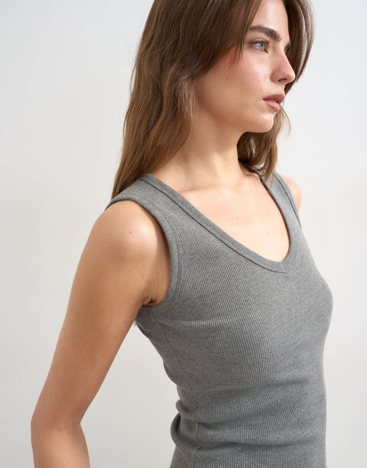 Topshop rib v-neck vest in grey marl