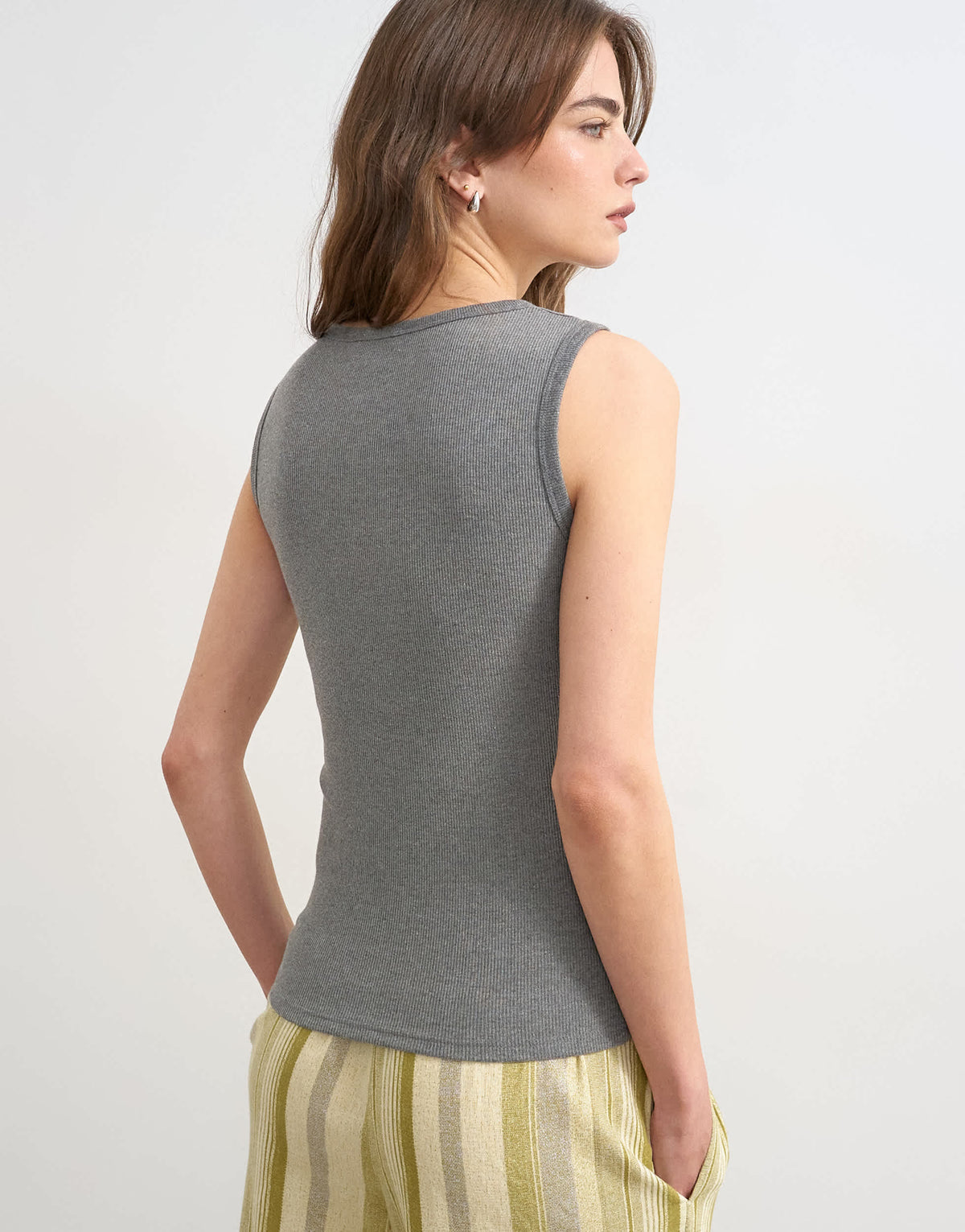 Topshop rib v-neck vest in grey marl