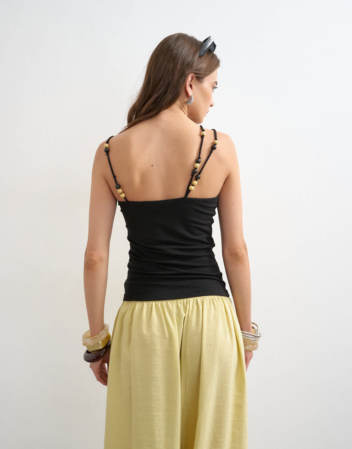 Topshop multi beaded strap vest in black