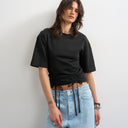 Topshop drawcord detail t-shirt in black