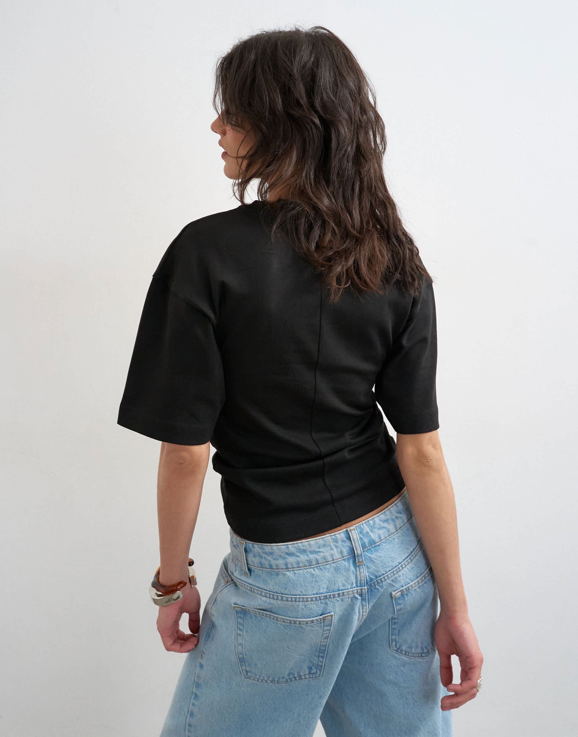Topshop drawcord detail t-shirt in black