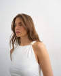 Topshop knot detail beaded ruched tank in ivory