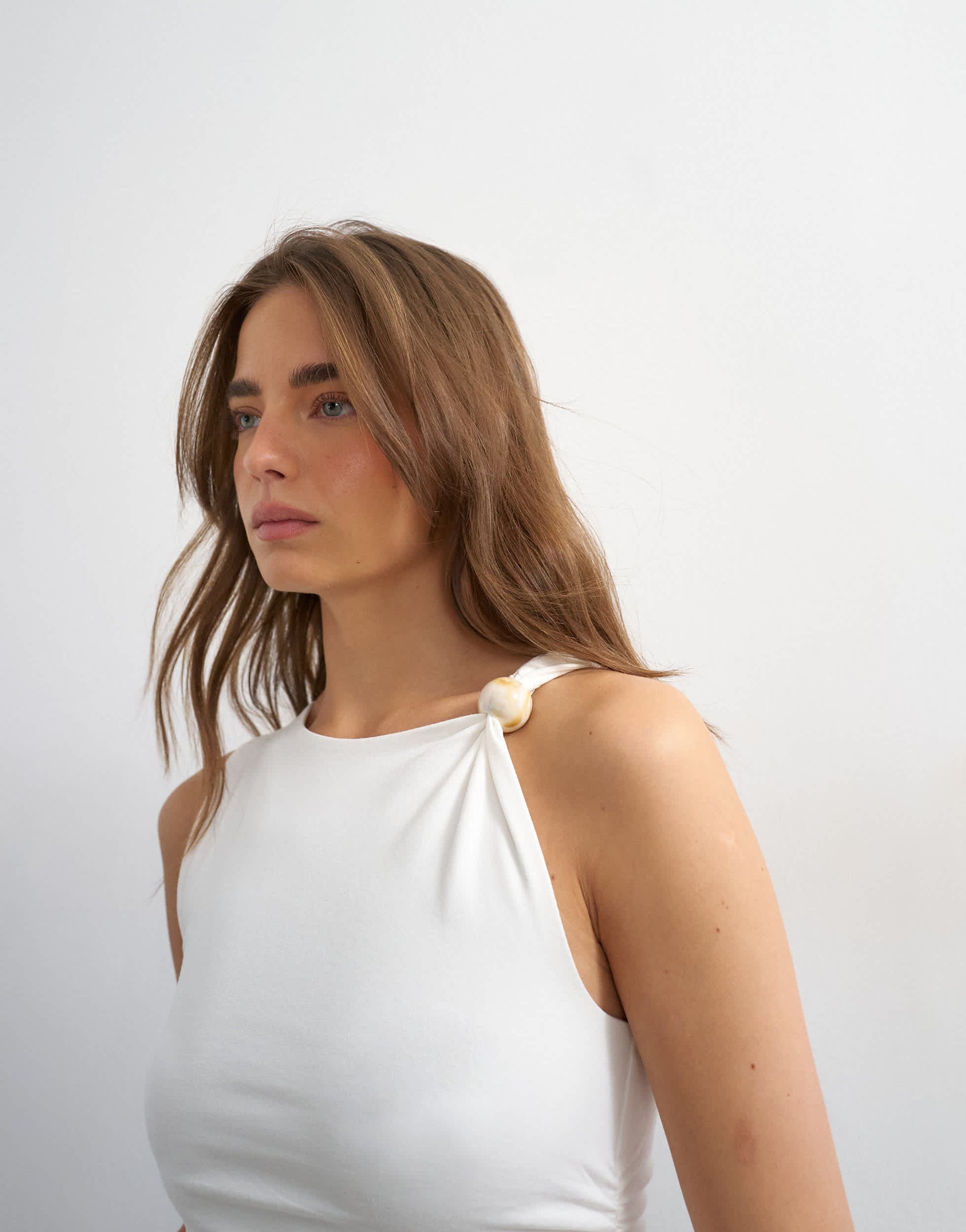 Topshop knot detail beaded ruched tank in ivory