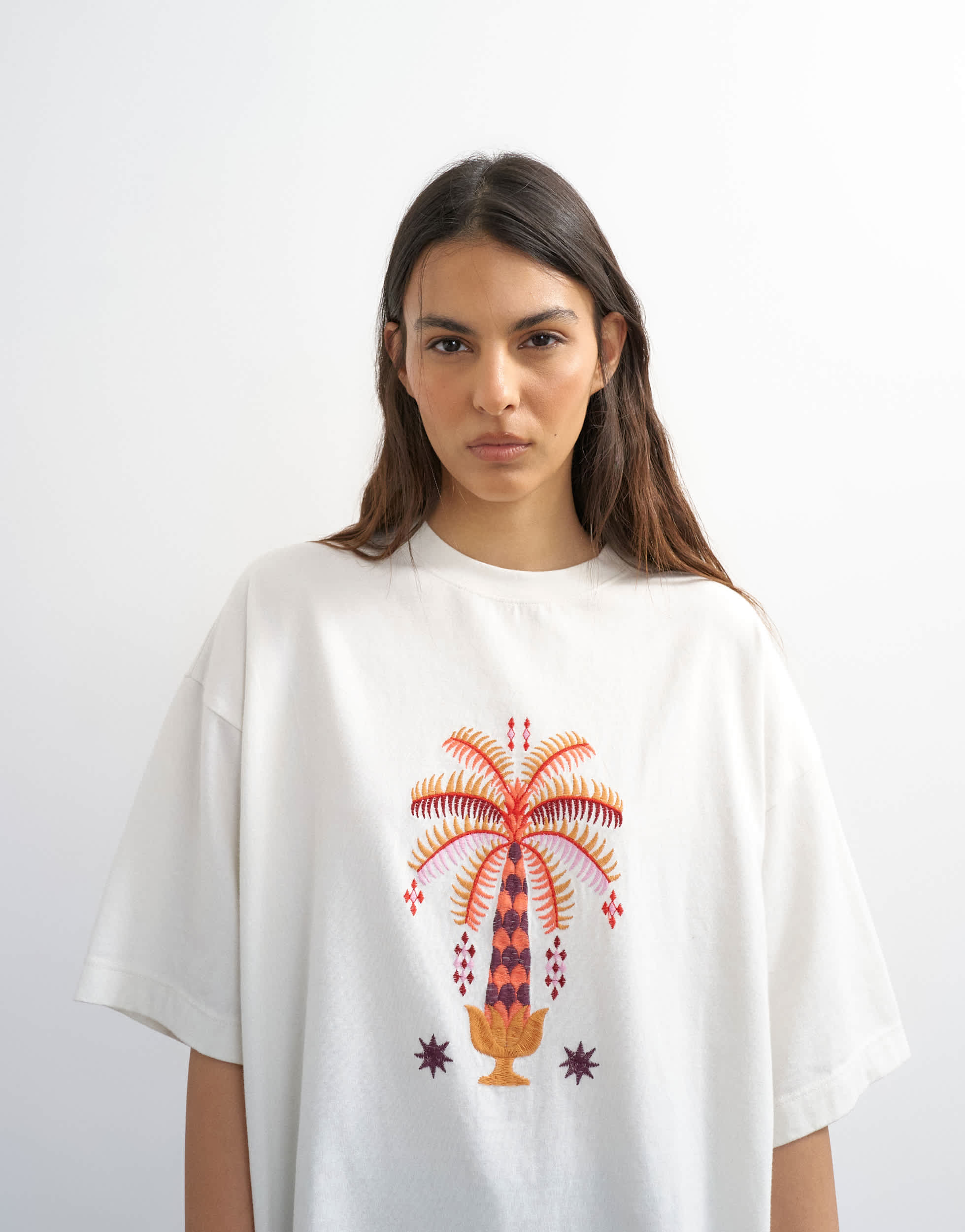 Topshop embroidered 'Paradiso' oversized t-shirt in white