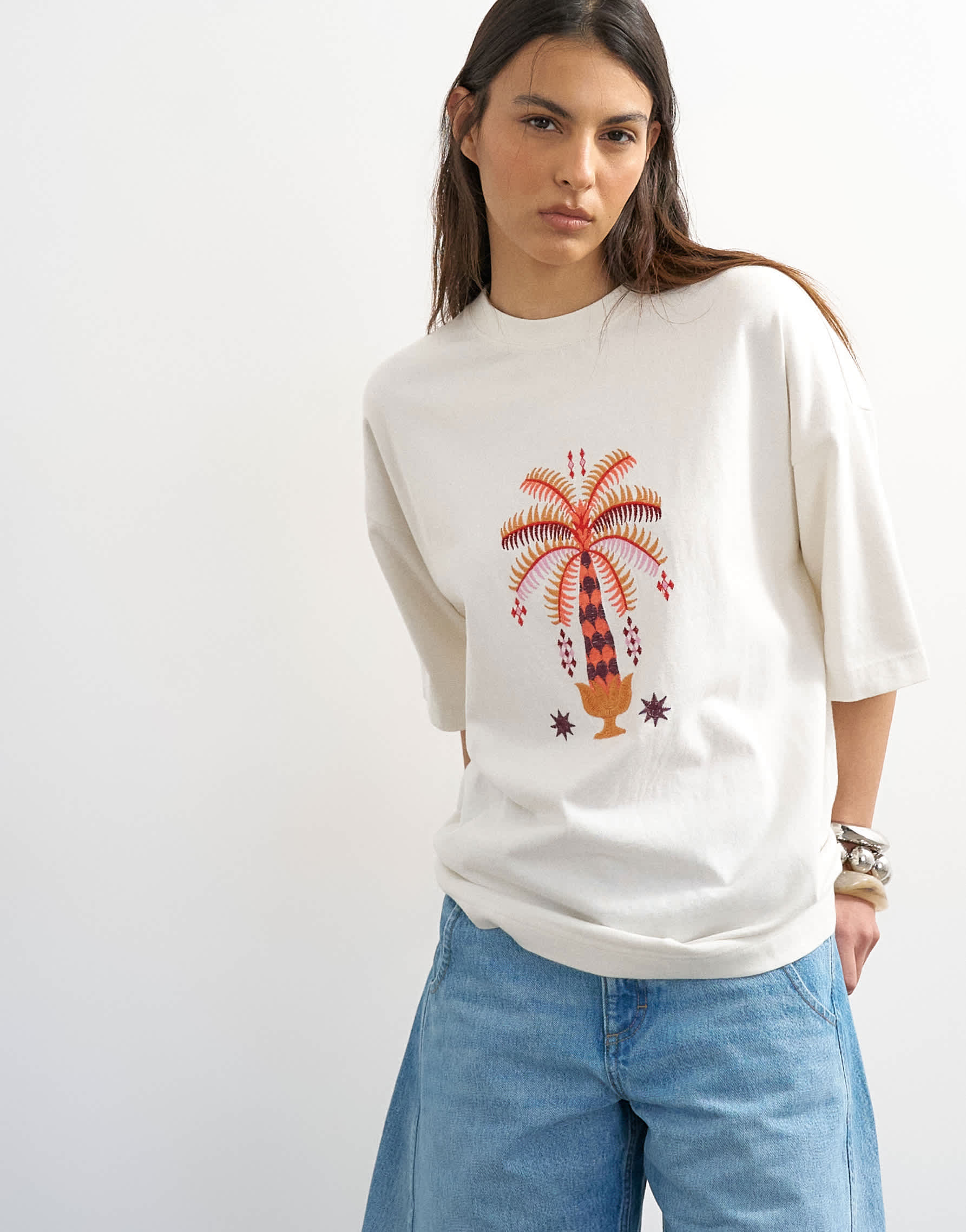 Topshop embroidered 'Paradiso' oversized t-shirt in white