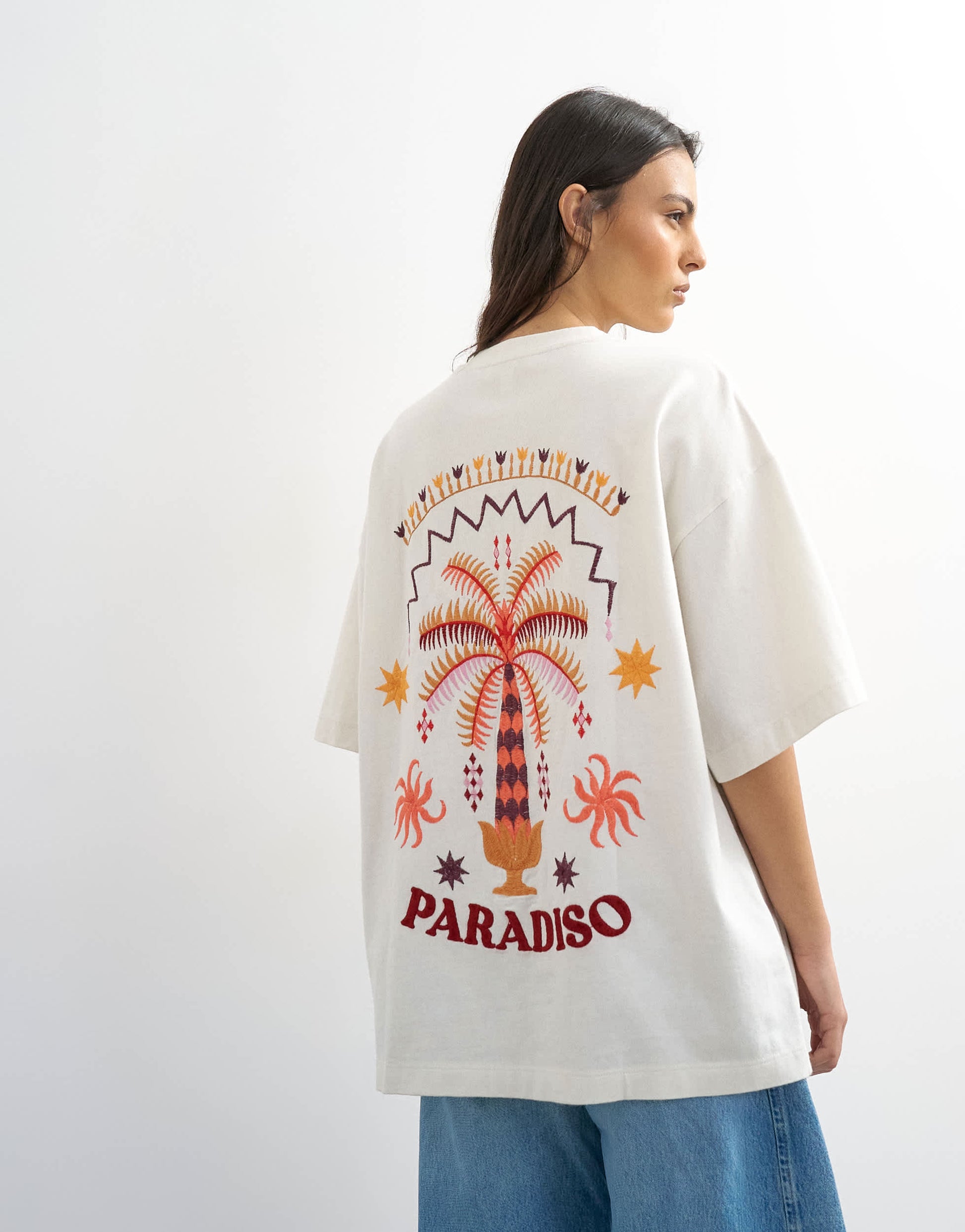 Topshop embroidered 'Paradiso' oversized t-shirt in white