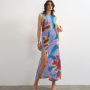 Topshop mesh floral print ruched maxi dress in purple