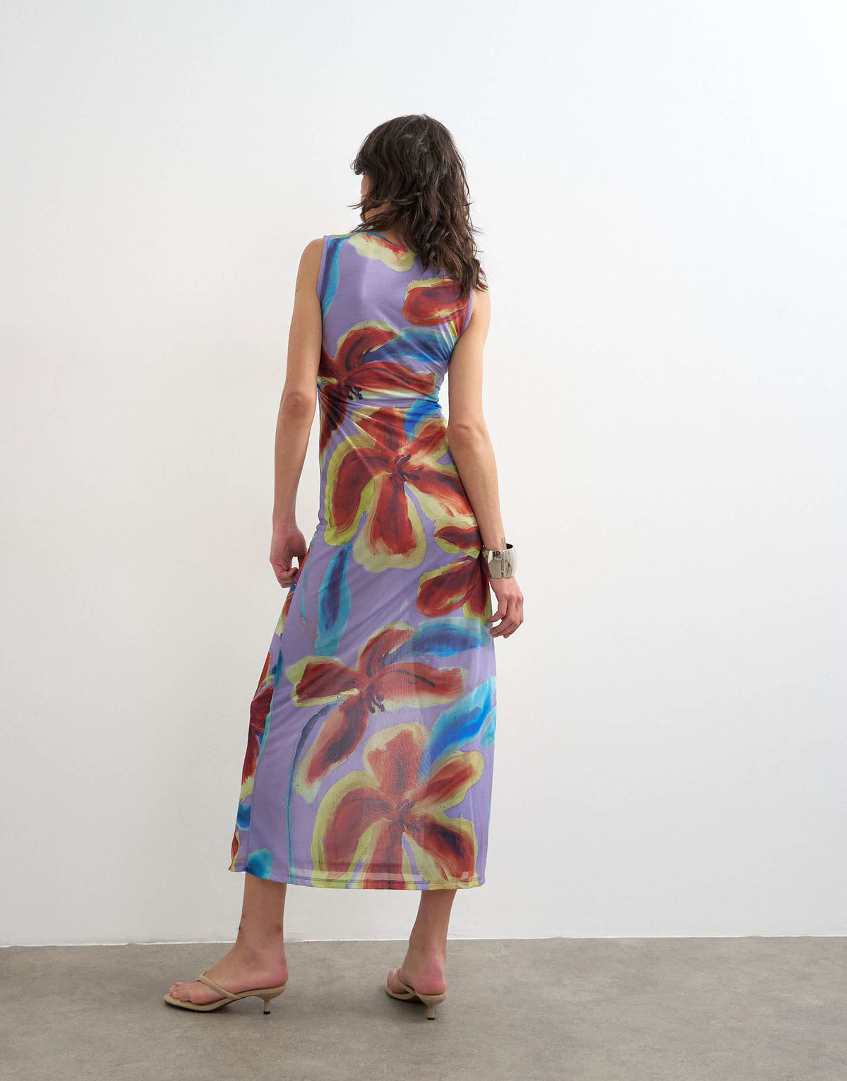 Topshop mesh floral print ruched maxi dress in purple