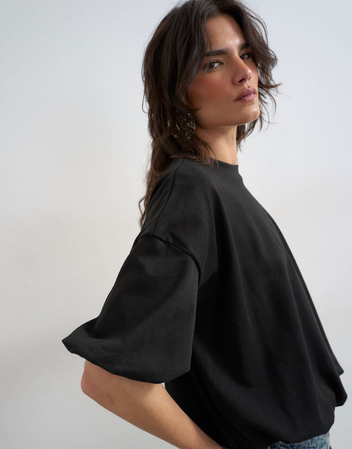 Topshop bubble hem tee in black