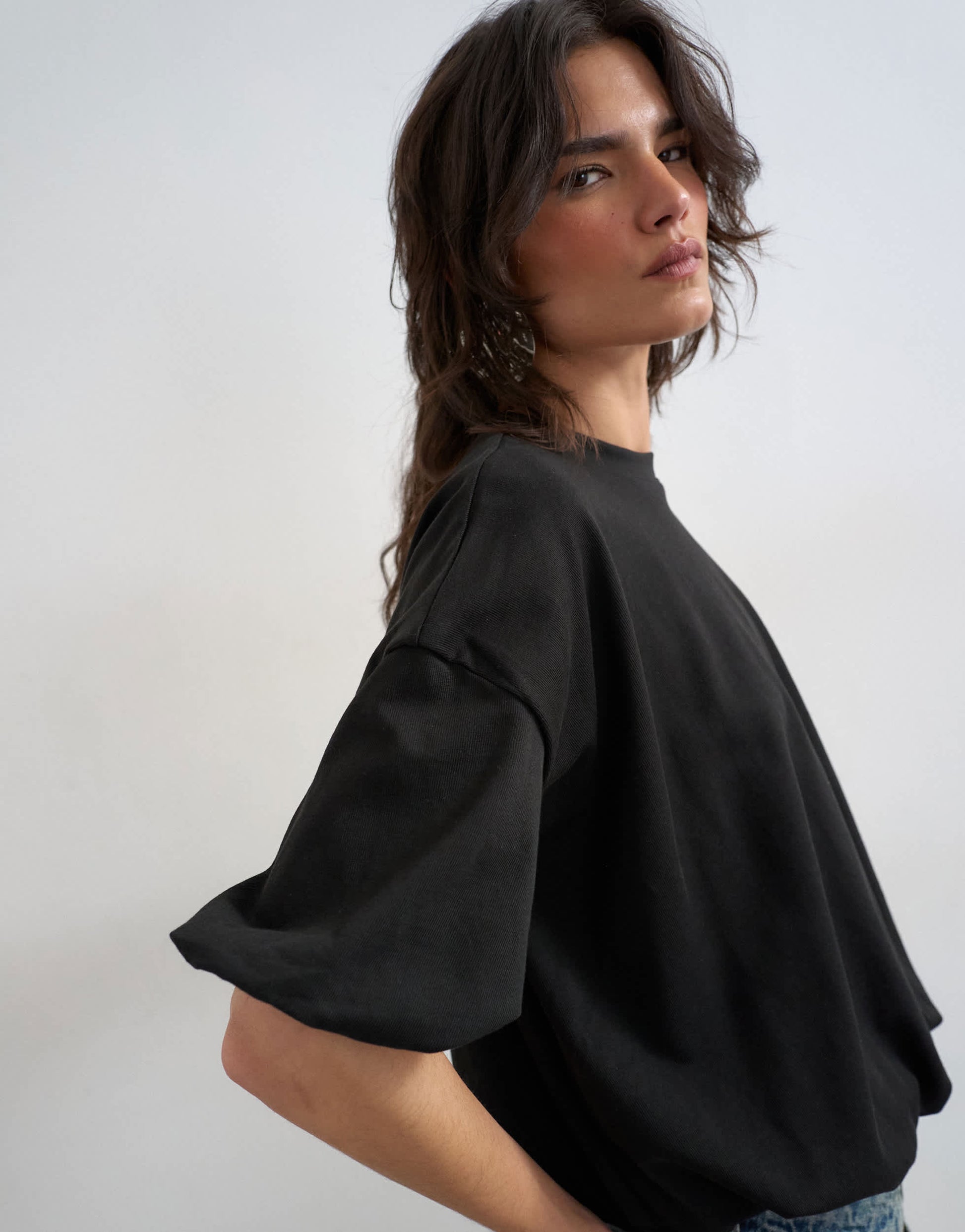 Topshop bubble hem tee in black