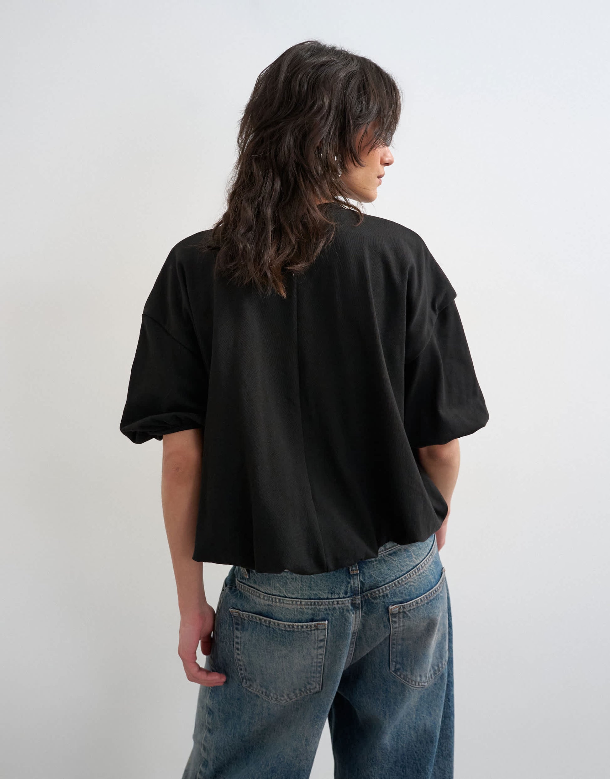 Topshop bubble hem tee in black