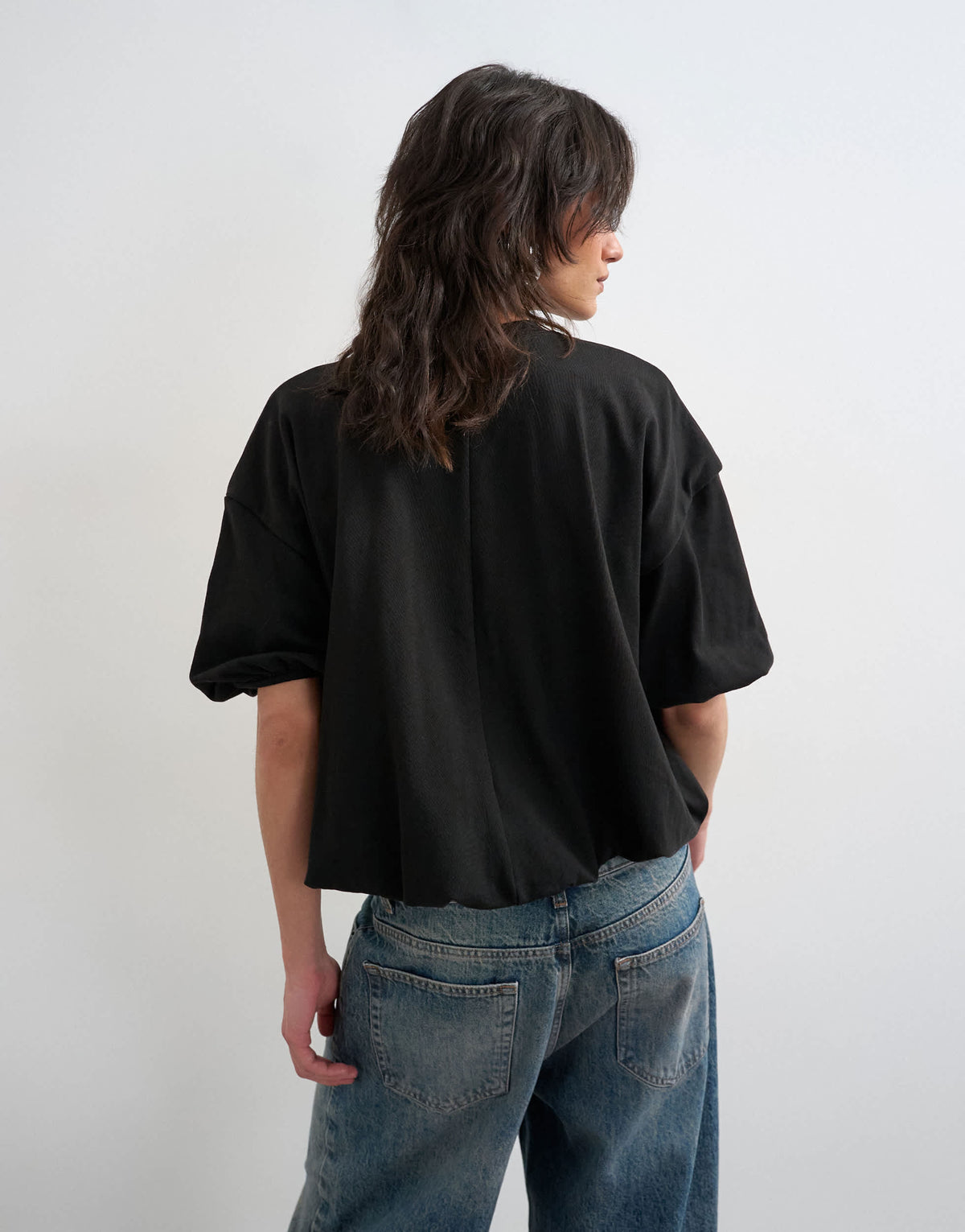 Topshop bubble hem tee in black