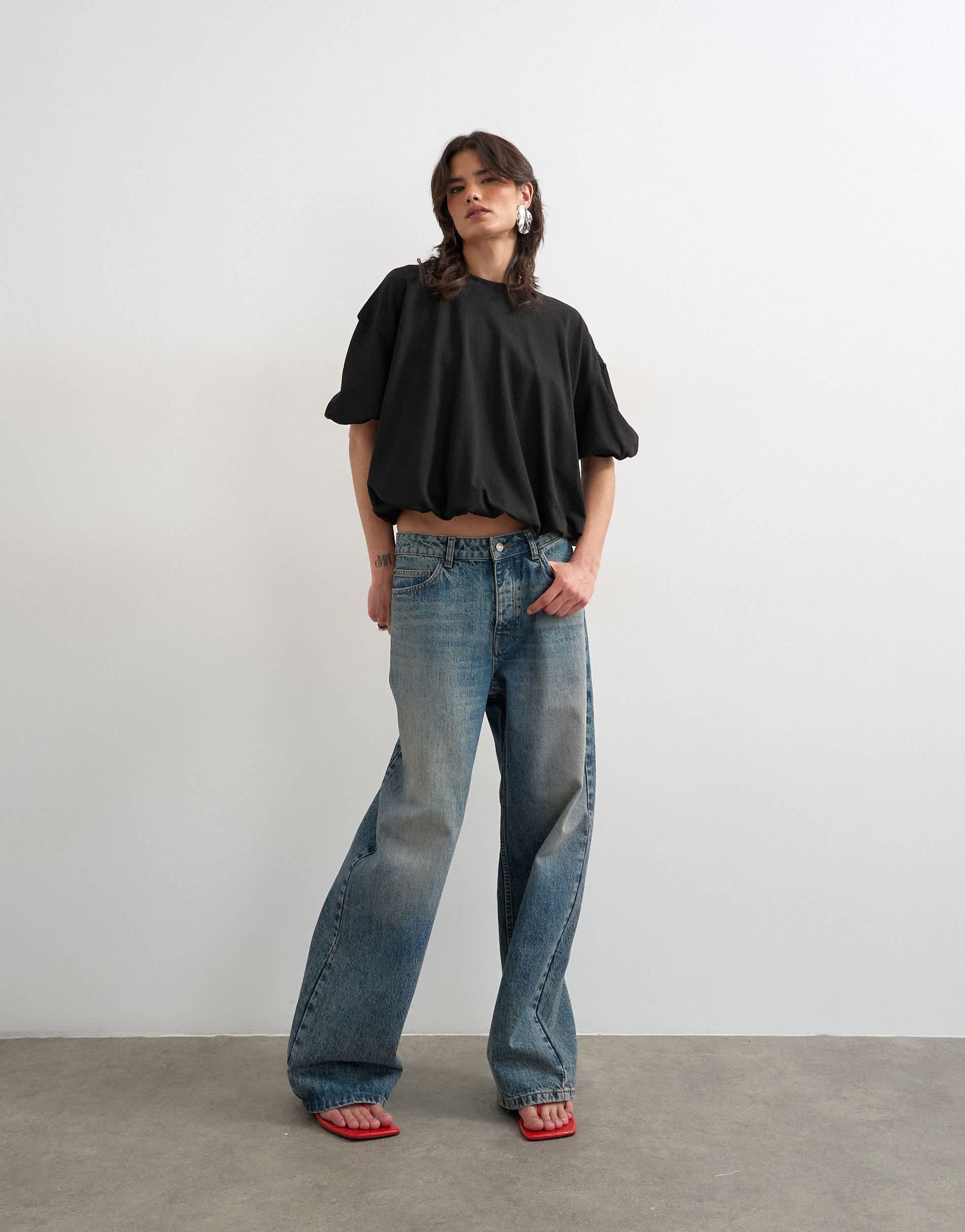 Topshop bubble hem tee in black