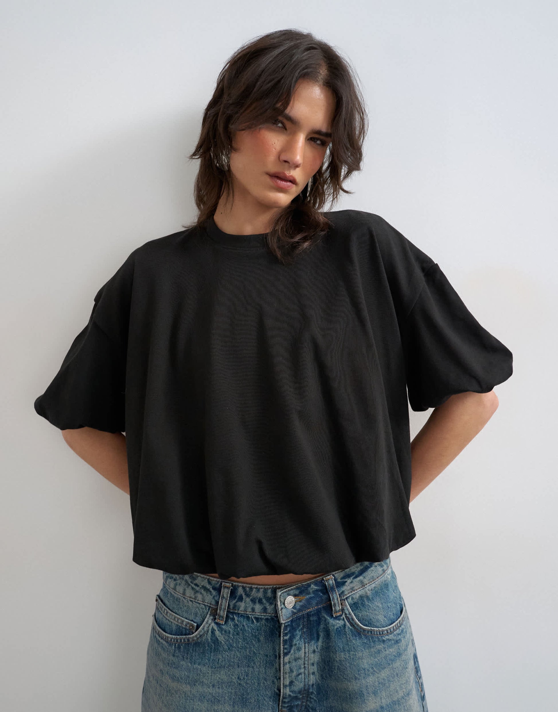 Topshop bubble hem tee in black