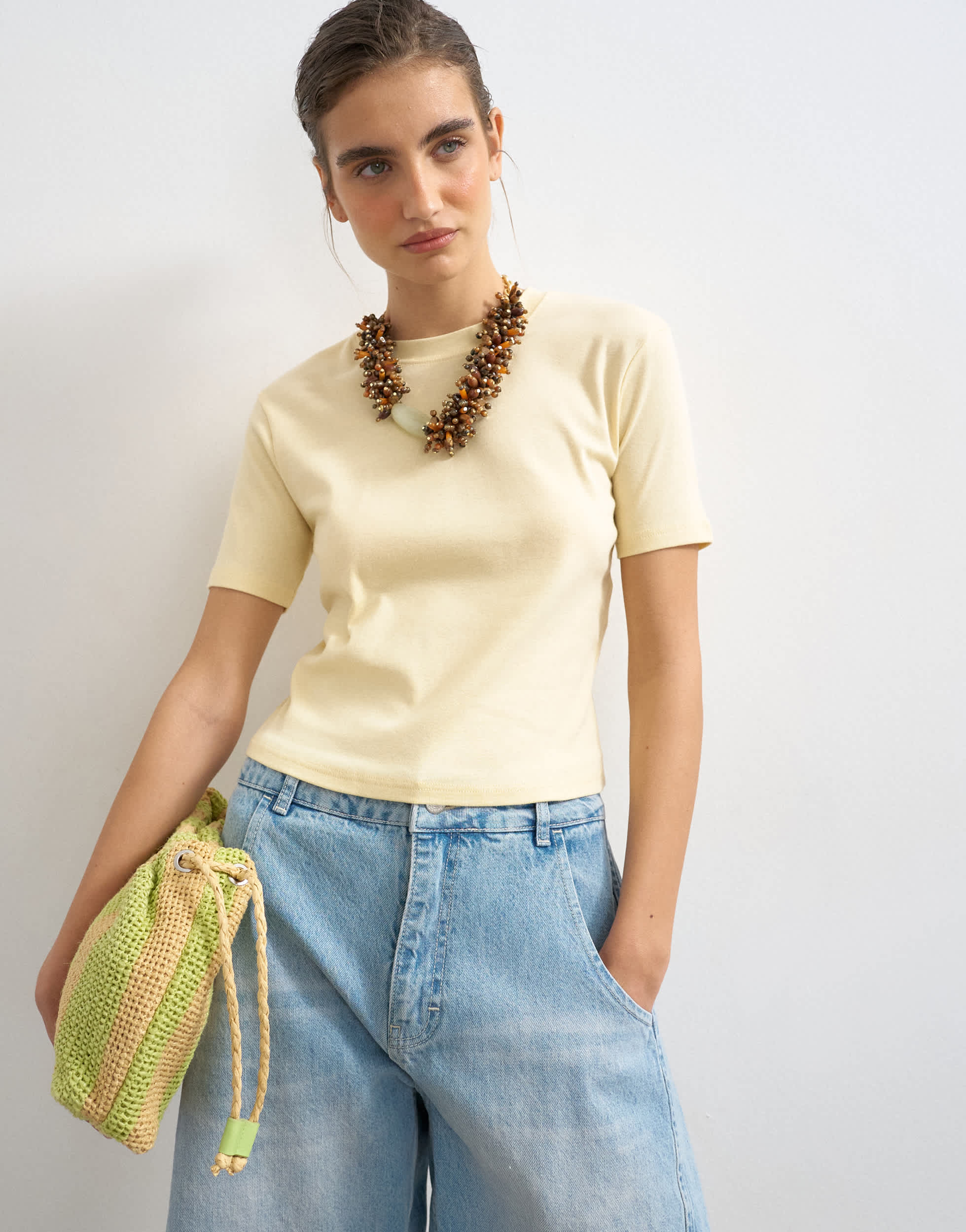 Topshop shrunken everyday tee in buttermilk