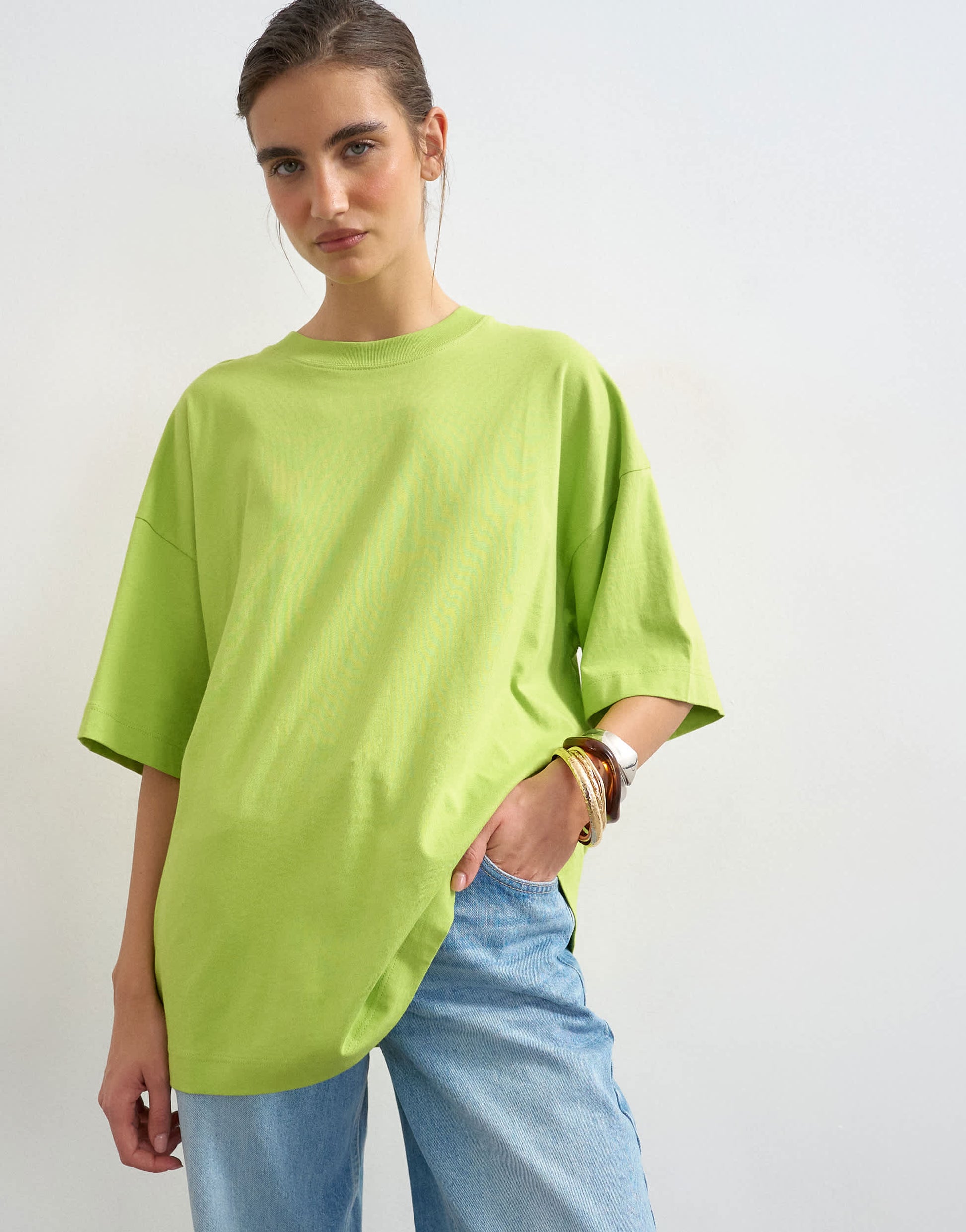 Topshop oversized drop shoulder tee in light green