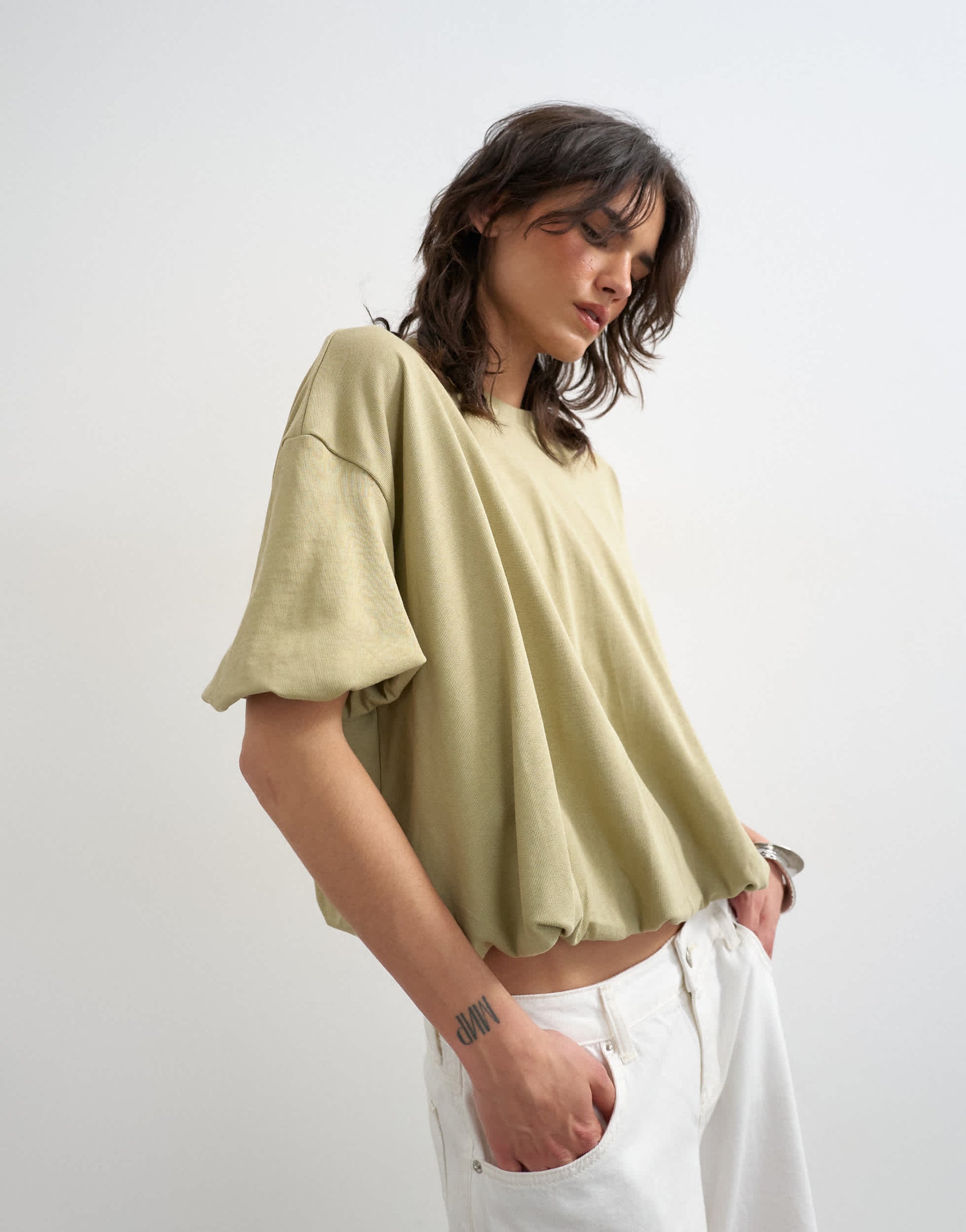 Topshop bubble hem tee in taupe