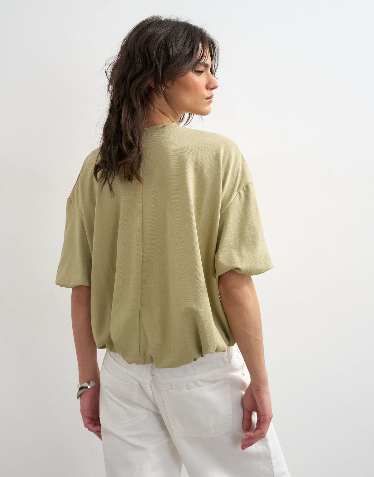 Topshop bubble hem tee in taupe
