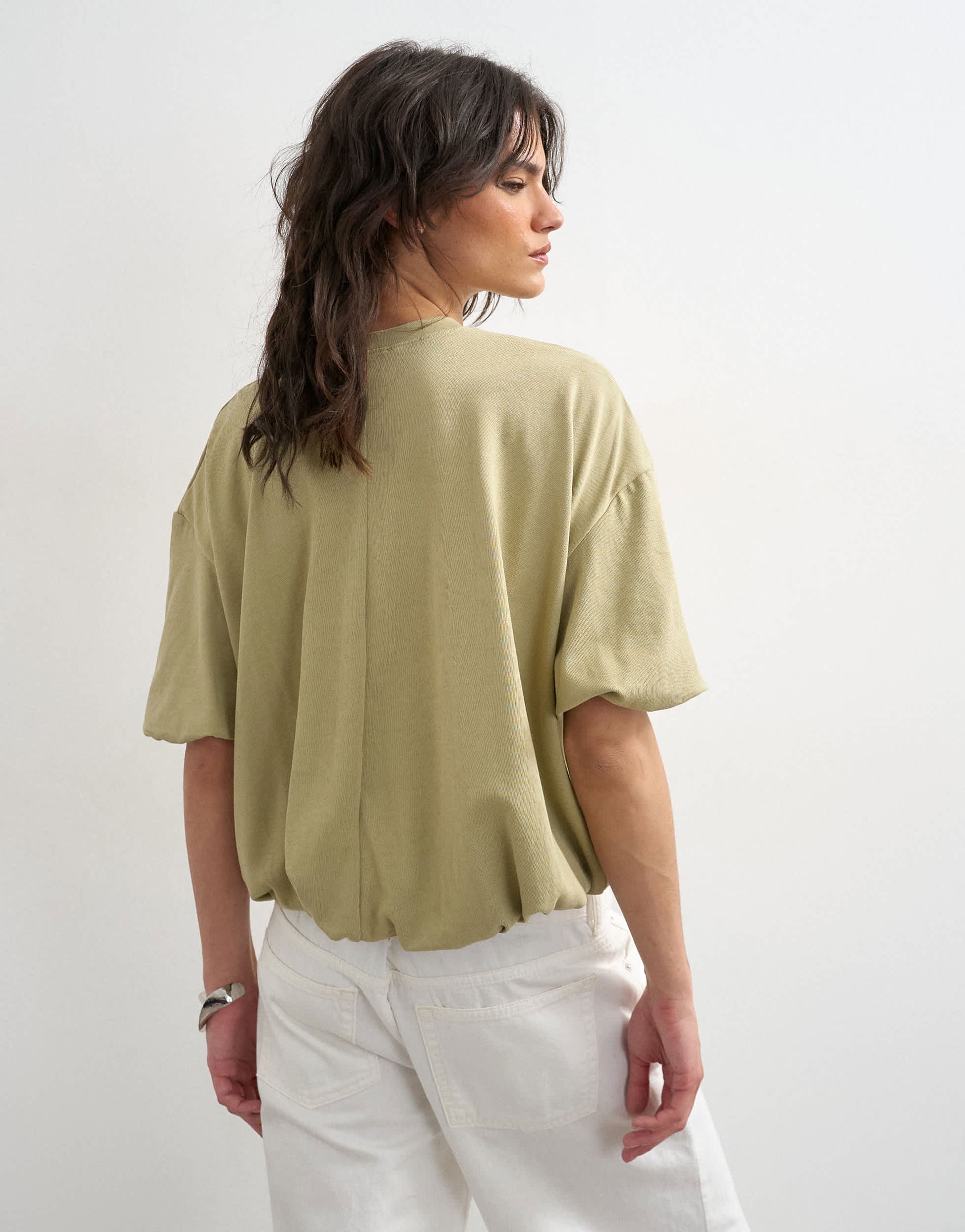Topshop bubble hem tee in taupe