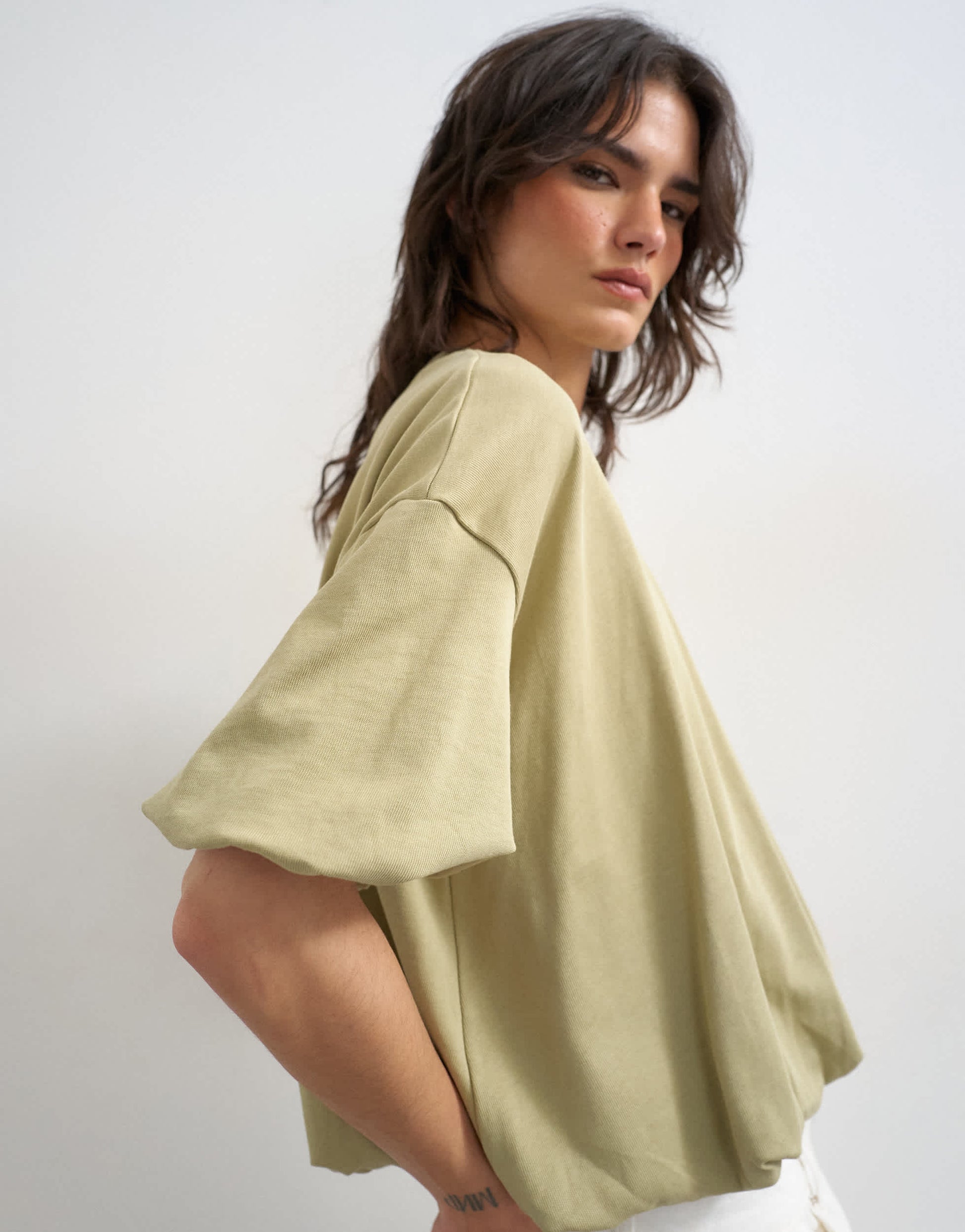 Topshop bubble hem tee in taupe