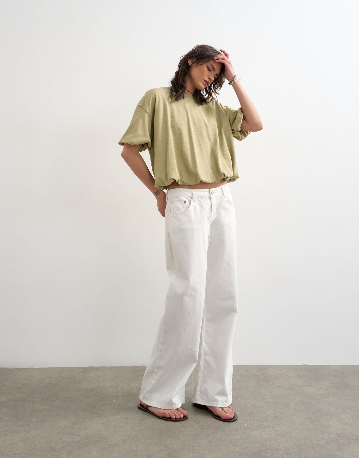 Topshop bubble hem tee in taupe