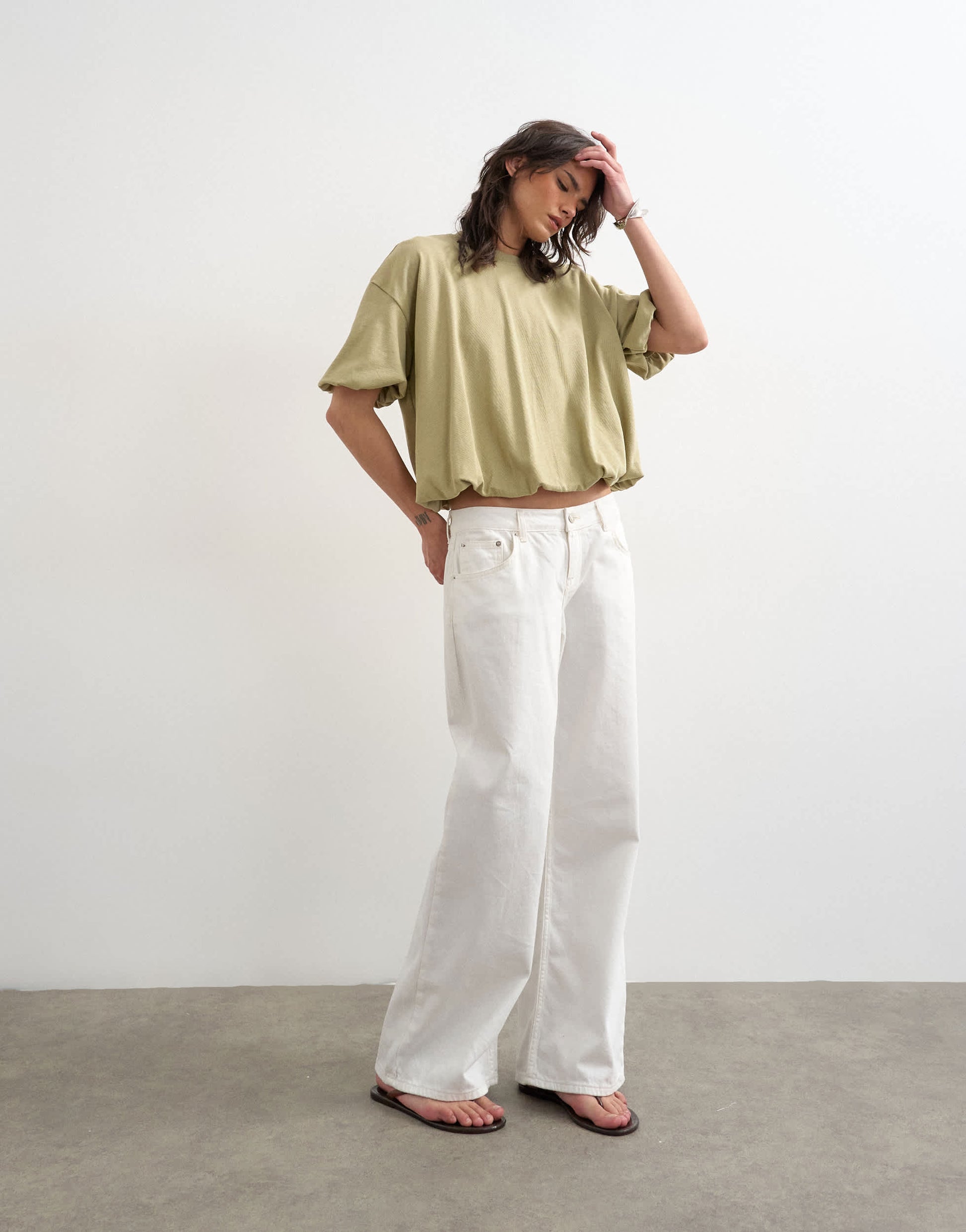 Topshop bubble hem tee in taupe