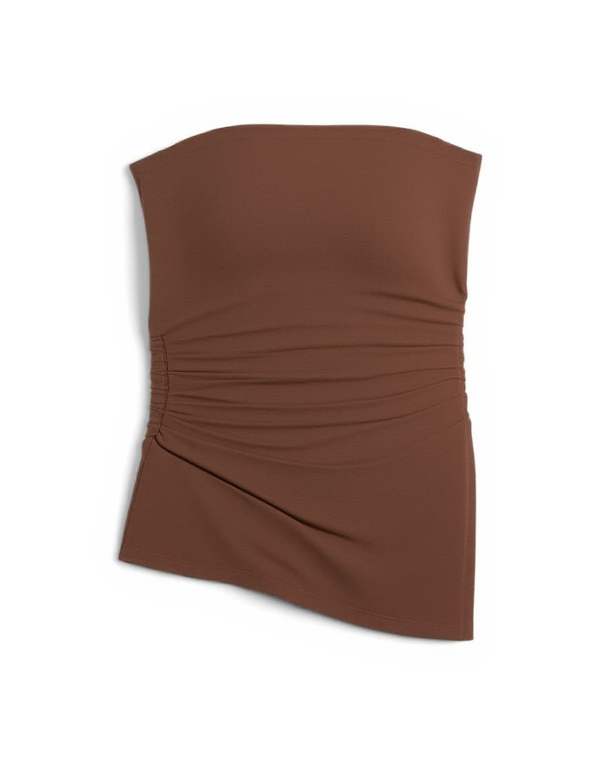 Topshop split side ruched asymmetric bandeau in chocolate