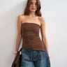 Topshop split side ruched asymmetric bandeau in chocolate
