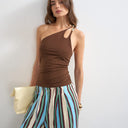 Topshop one shoulder beaded strap top in chocolate