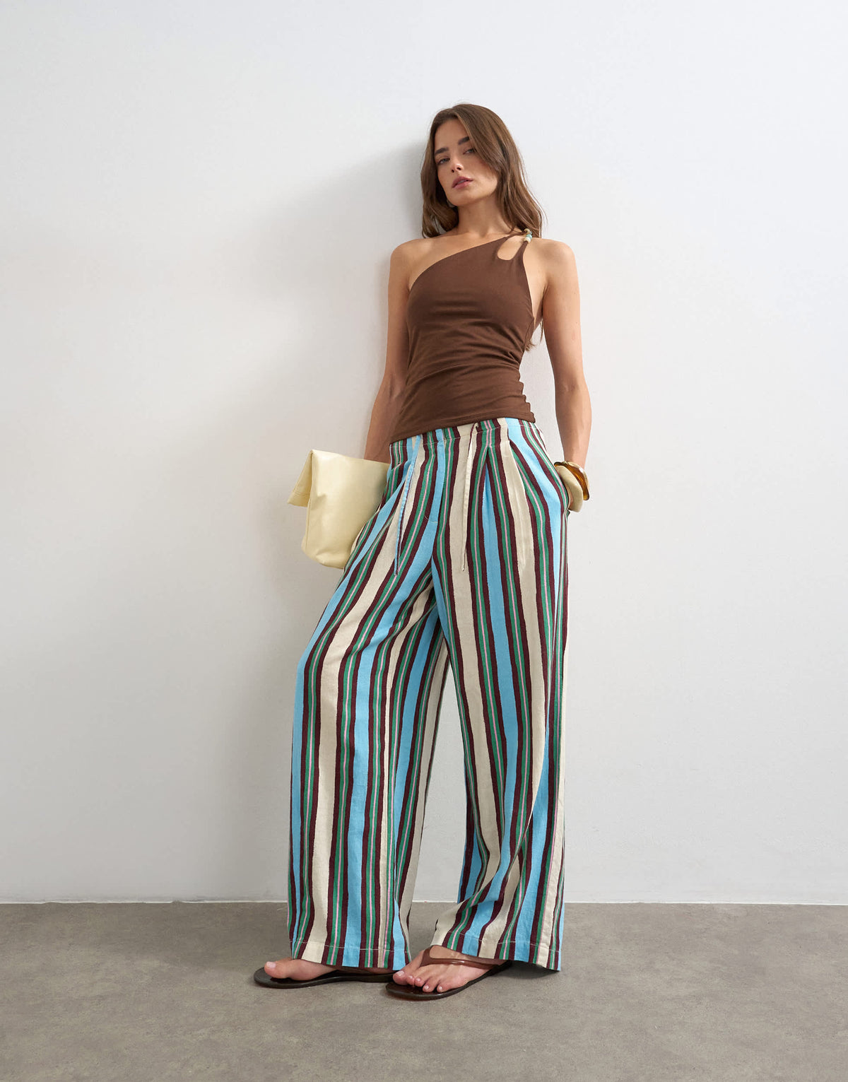 Topshop one shoulder beaded strap top in chocolate
