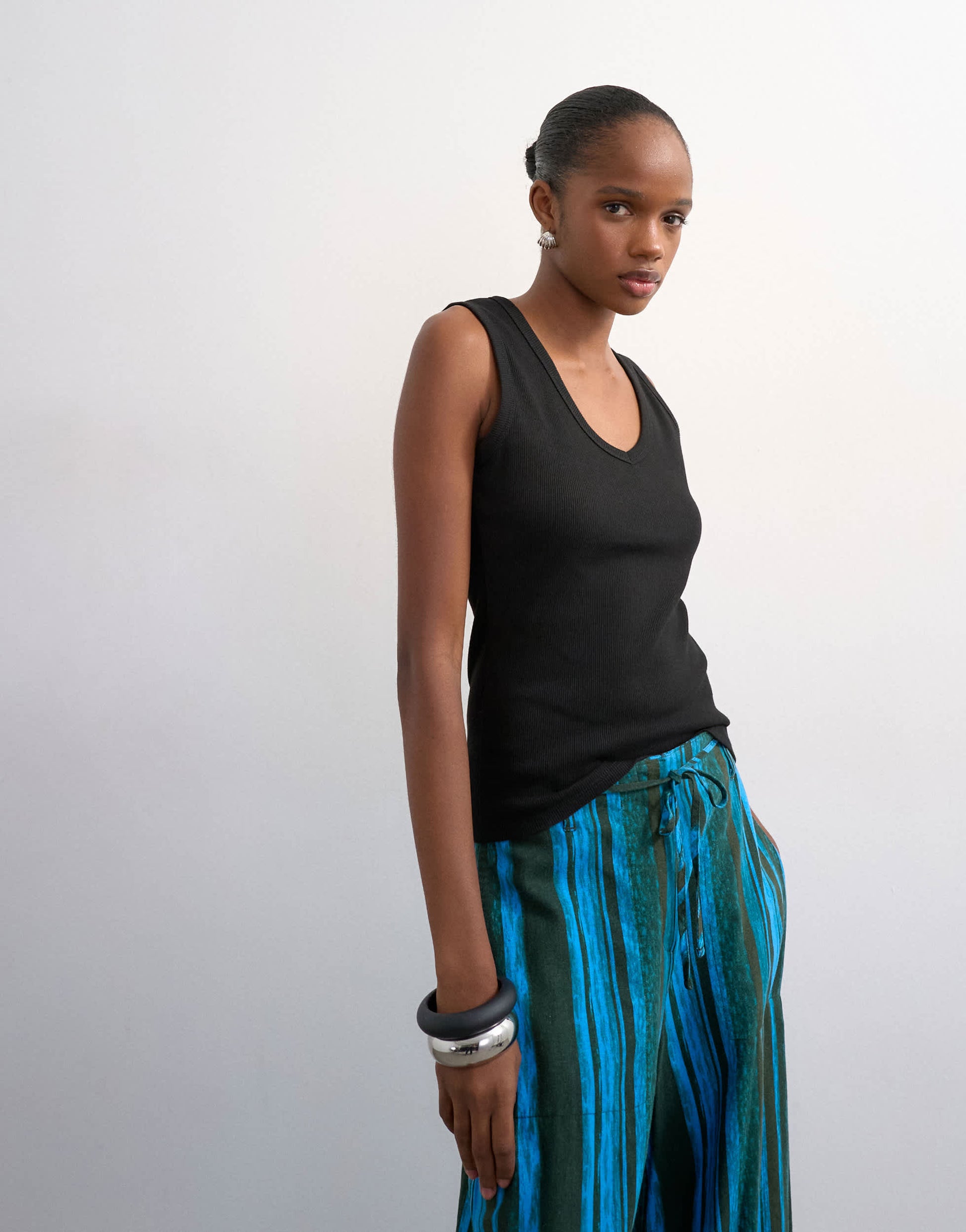 Topshop rib v-neck vest in black