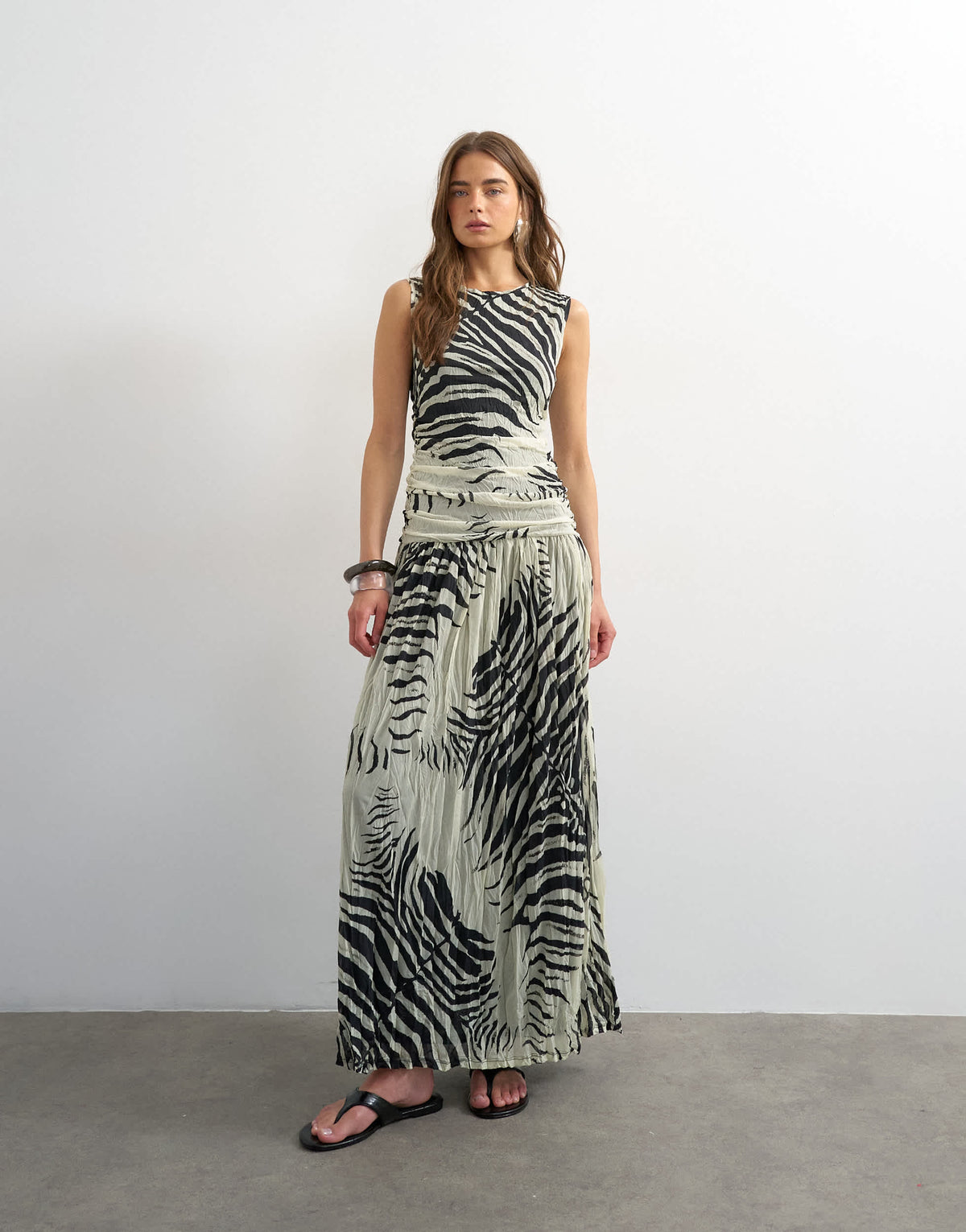 Topshop mesh zebra print drop waist maxi dress in mono