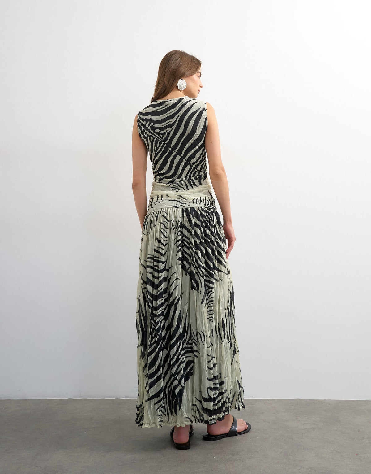 Topshop mesh zebra print drop waist maxi dress in mono