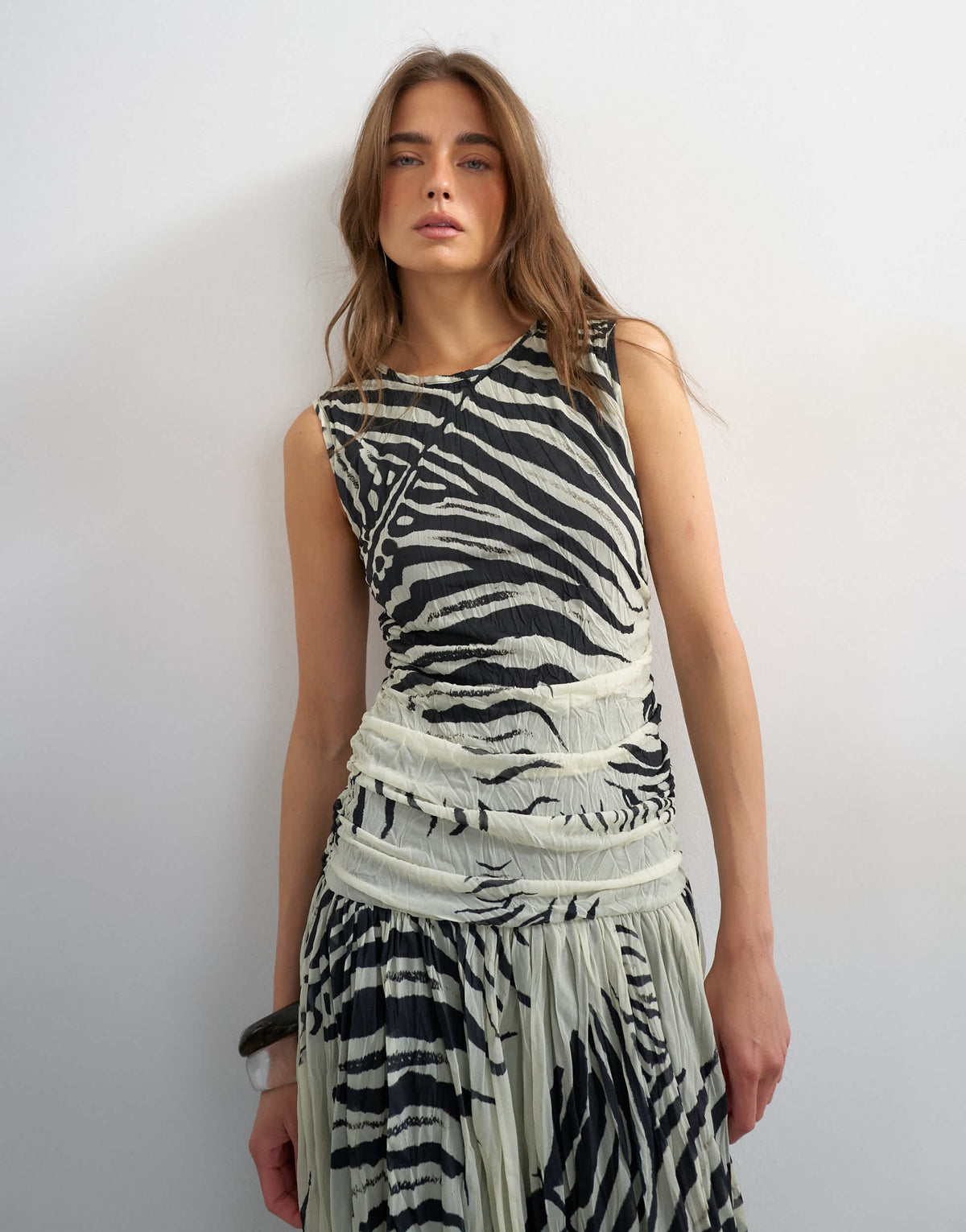 Topshop mesh zebra print drop waist maxi dress in mono