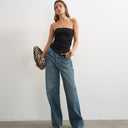Topshop split side ruched asymmetric bandeau in black
