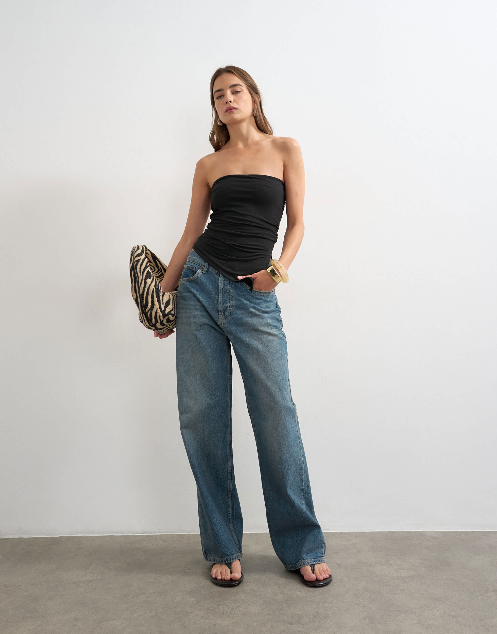 Topshop split side ruched asymmetric bandeau in black