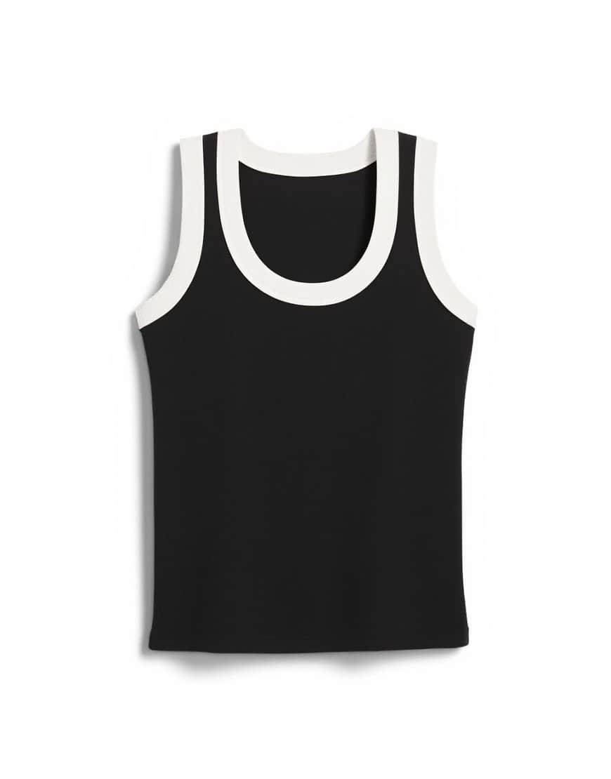 Topshop rib scoop neck vest in black and ecru