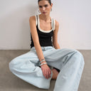 Topshop rib scoop neck vest in black and ecru