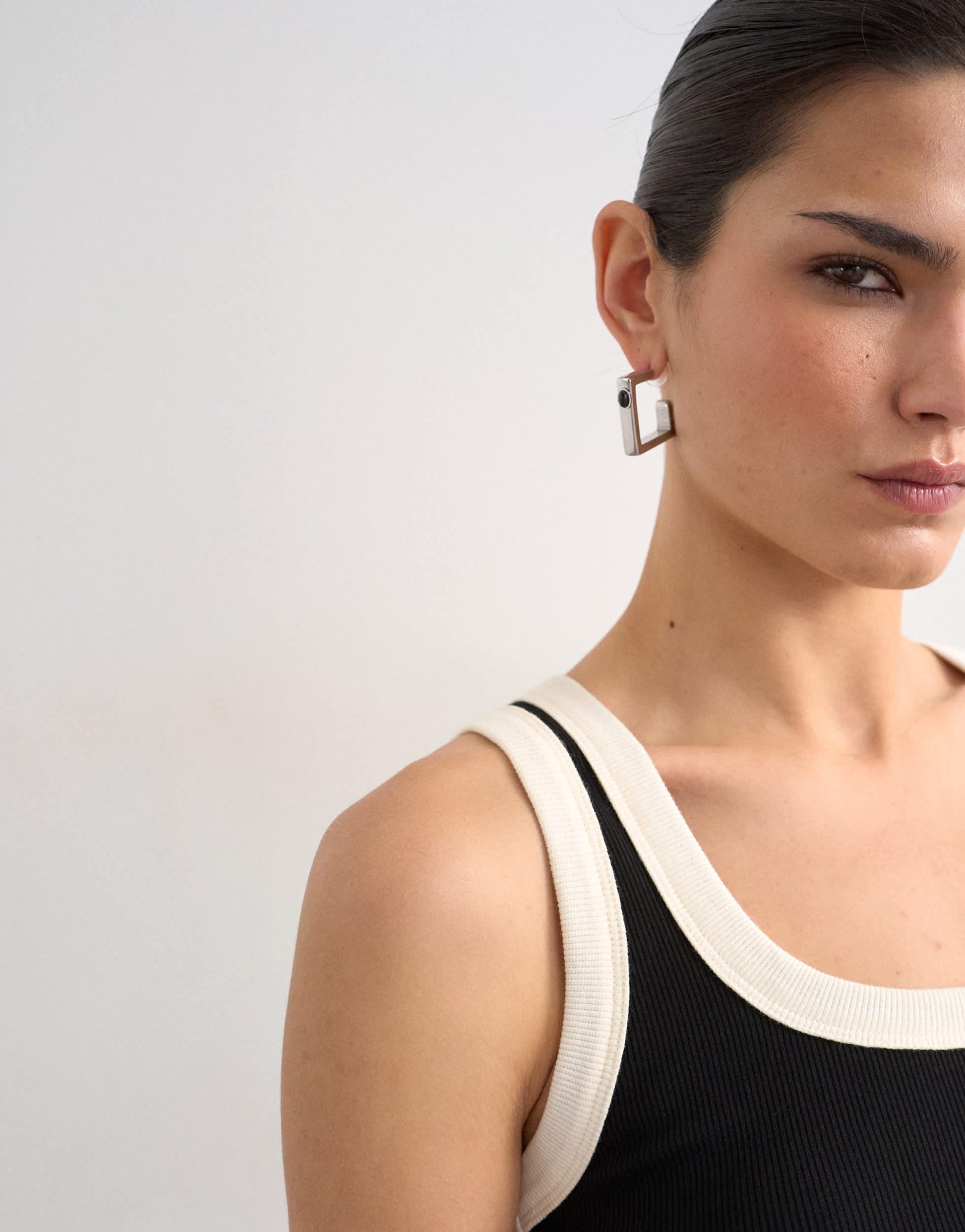Topshop rib scoop neck vest in black and ecru