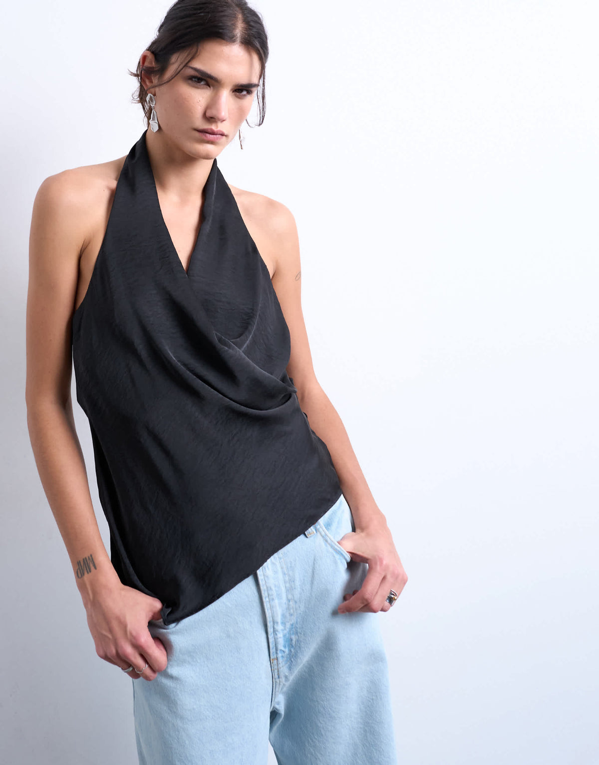 Topshop satin halter top in black
