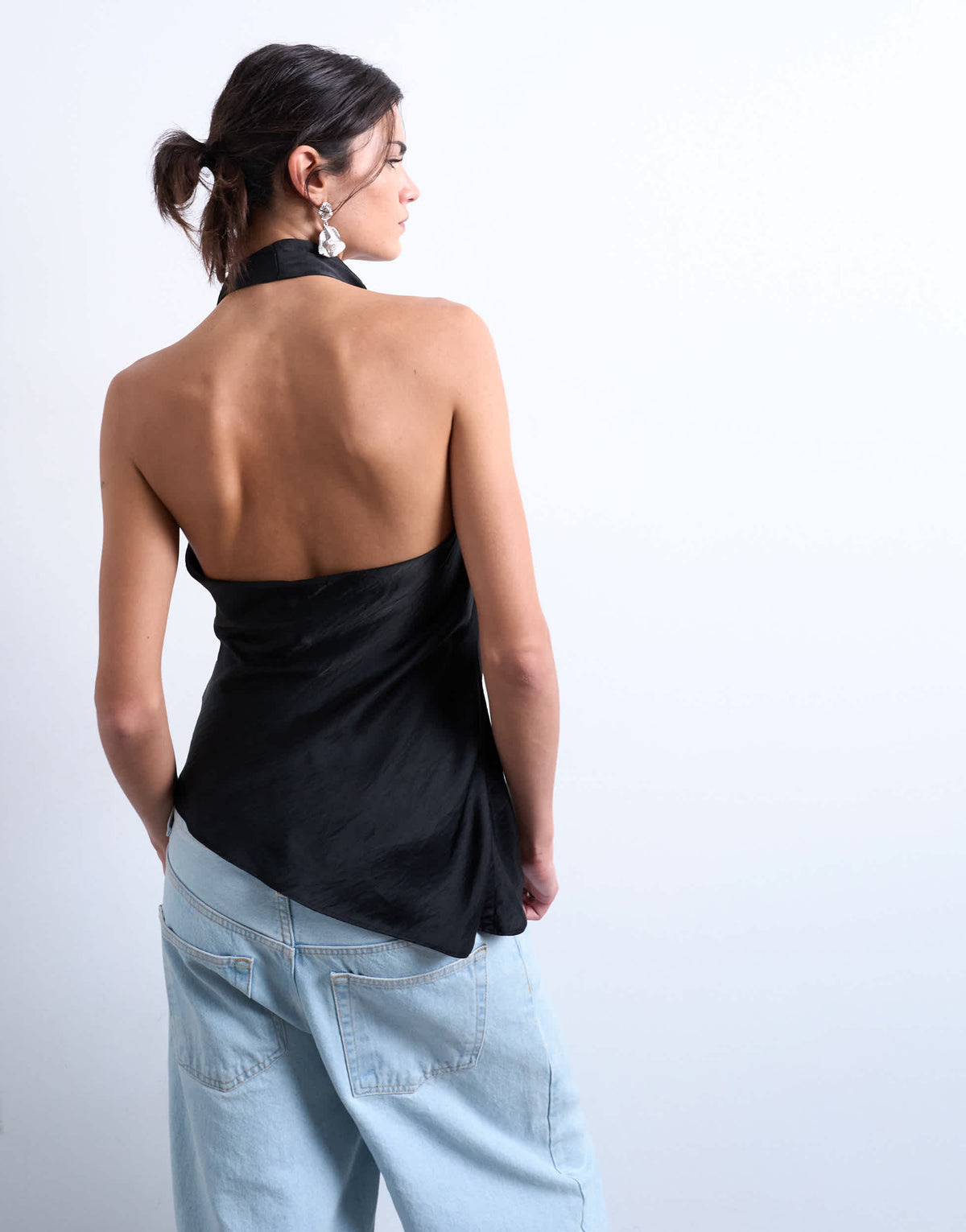 Topshop satin halter top in black