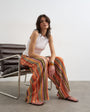 Topshop stripe plisse tie waist wide leg trousers in orange
