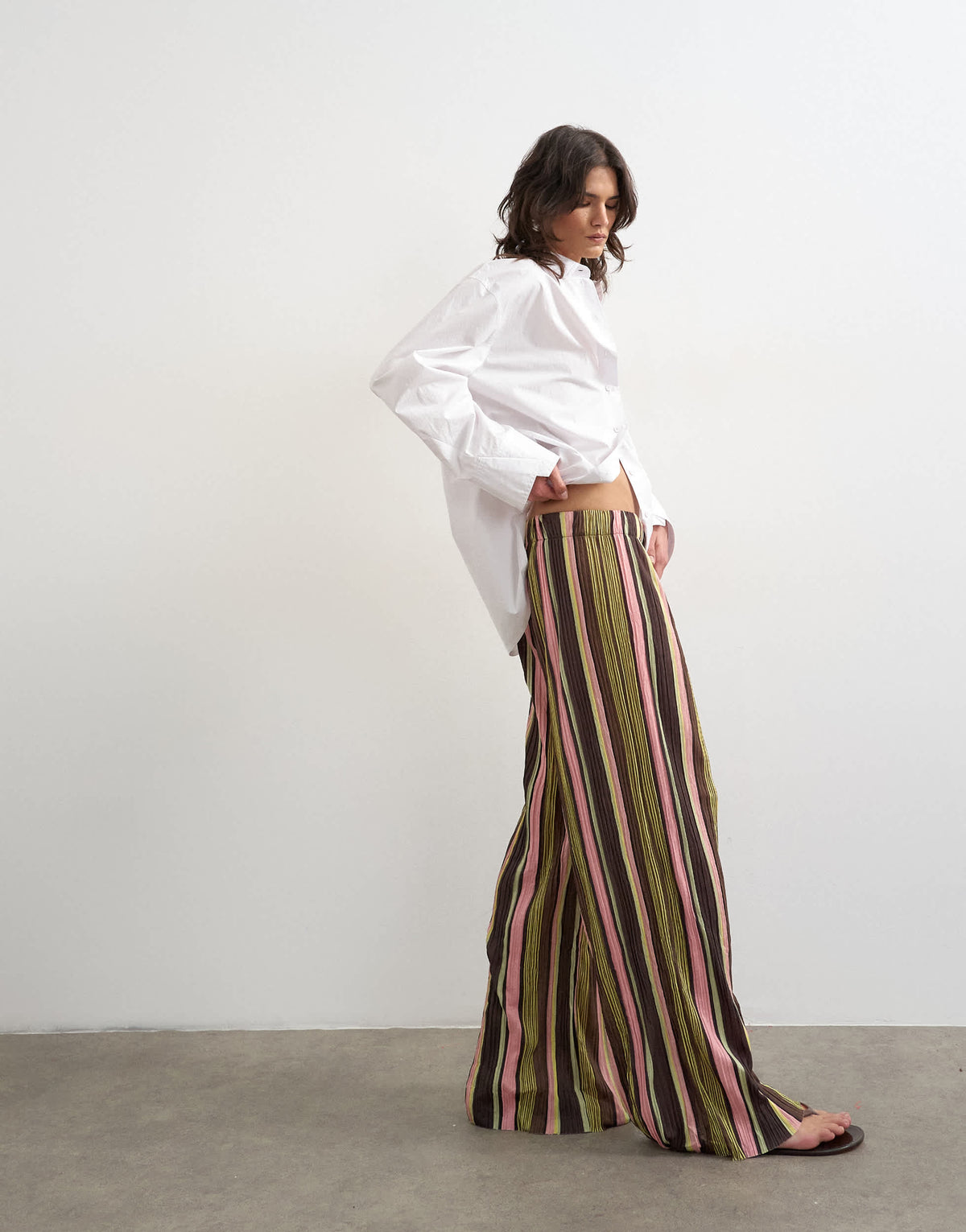 Topshop stripe crinkle tie waist wide leg trouser in pink
