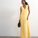 Topshop v neck low armhole clean maxi dress with deep hem in mango