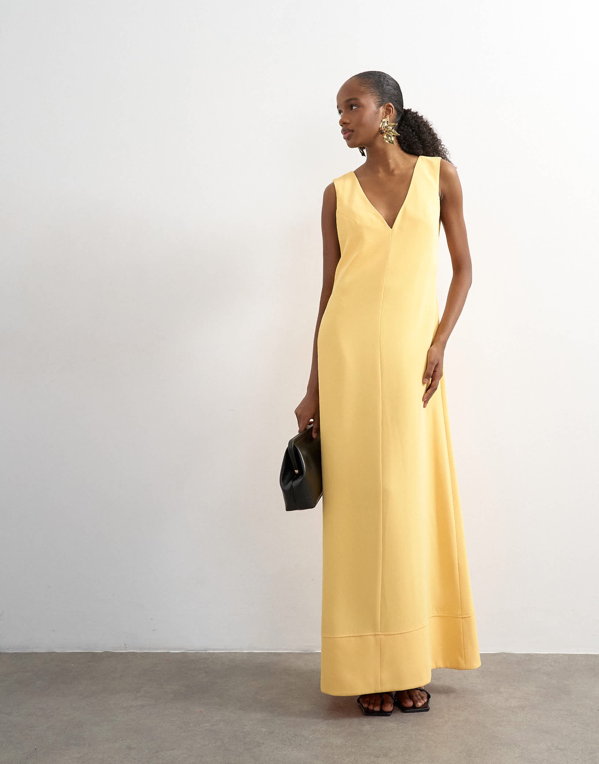 Topshop v neck low armhole clean maxi dress with deep hem in mango